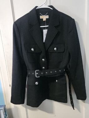 Michael Kors Black Belted Structured Women's Blazer